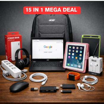 15 in 1 Big Combo Deal - Chromebook + iPad 2 + Bag + Smartwatch + Power Bank + Complete Accessories Bundle