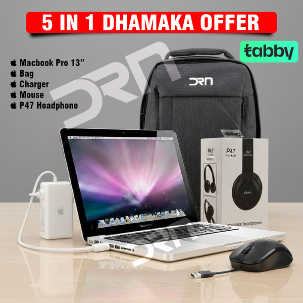 5-in-1 Dhamaaka MacBook Pro 13" Retina Bundle: Laptop + Bag + Charger + Mouse + Headphones
