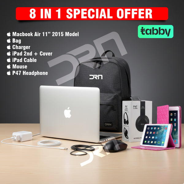 MacBook Air 11" 2015 Bundle - 8 in 1 Special Offer | Laptop + iPad 2 + Bag + Accessories Complete Package