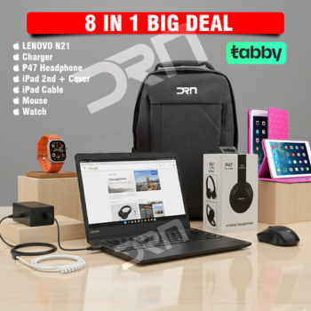 Lenovo N21 Chromebook Bundle - 8 in 1 Big Deal | Laptop + iPad 2 + Smartwatch + Mouse + Headphones + All Accessories