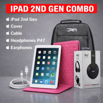 iPad 2nd Gen Combo Deal - 5 in 1 Bundle | Tablet + Pink Cover + Cable + P47 Headphones + Earphones